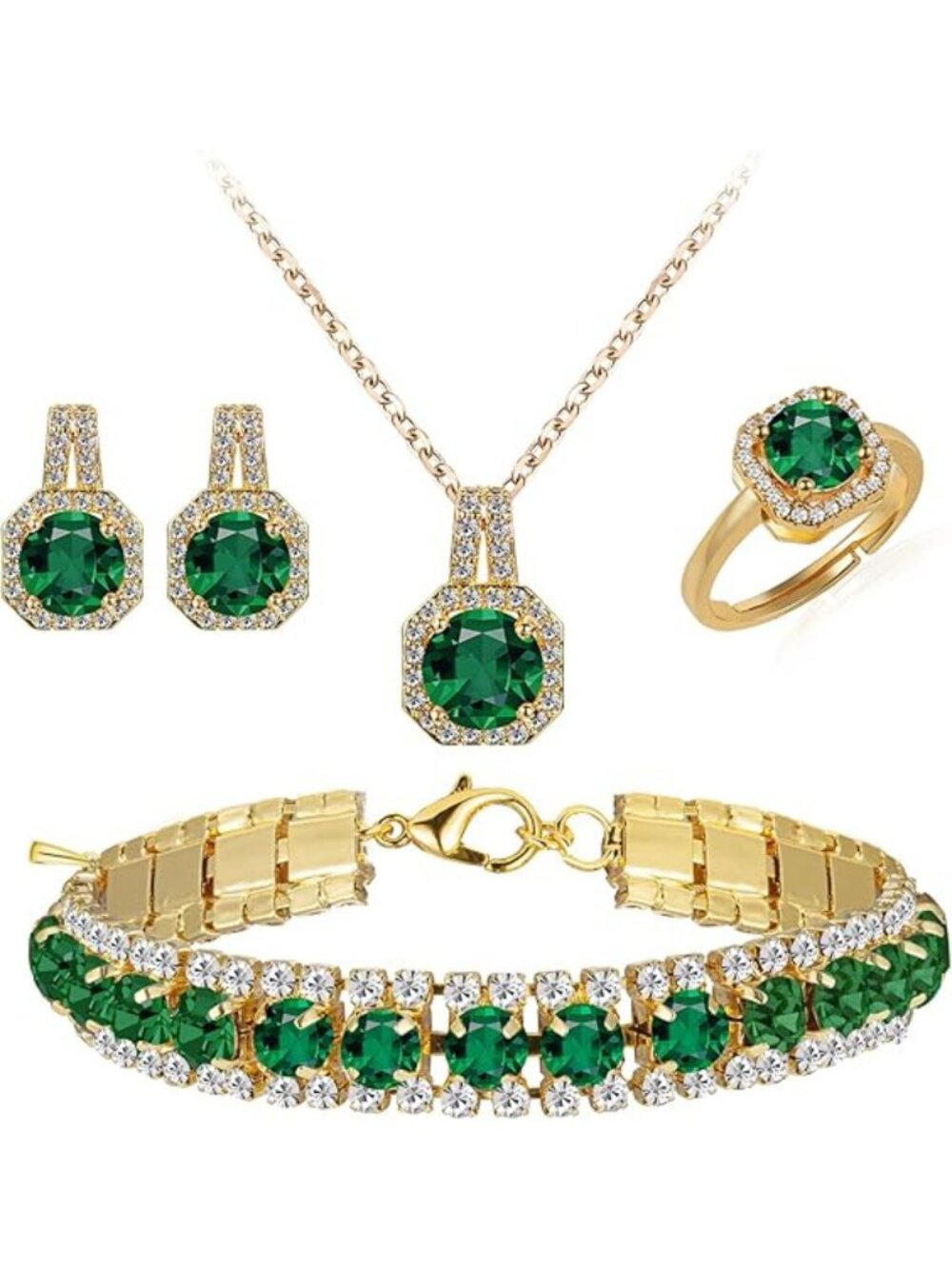 4PCS CZ Bridal Jewelry Set | Necklace, Earrings, Tennis Bracelet & Ring